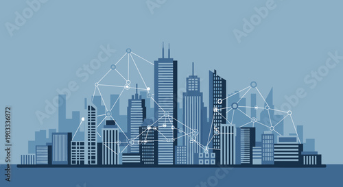Abstract city skyline illustration evoking growth, stability, and urban development. Ideal for business presentations, website backgrounds, and market