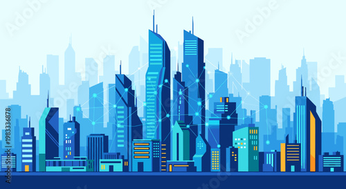 A vibrant, geometric cityscape evokes innovation and progress, perfect for illustrating modern business concepts or adding a splash of color to websit