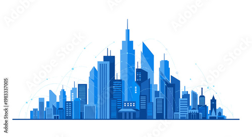 A clean, modern illustration of a cityscape connected by flowing lines, conveying growth, networks, and seamless communication for marketing or websit