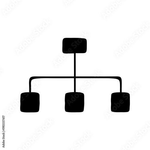 minimalist organizational hierarchy chart with three branches and central node