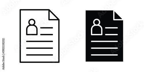 Job resume icon outline style. Black solid silhouette style icons