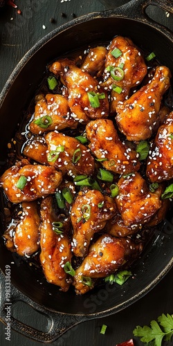 Chicken teriyaki, Japanese cuisine, top view. Wallpaper.