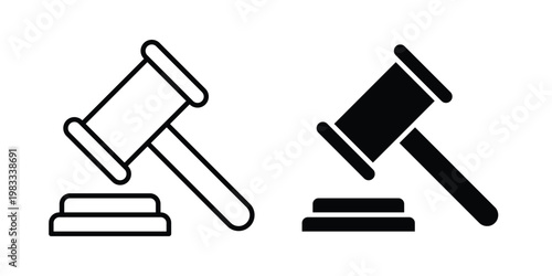 law gavel icon outline style. Black solid silhouette style icons