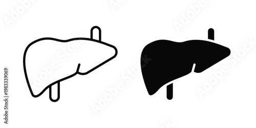 Liver icon outline style. Black solid silhouette style icons