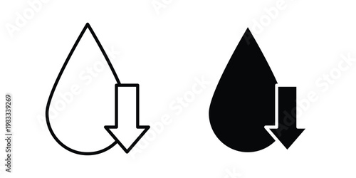 Low water level icon outline style. Black solid silhouette style icons