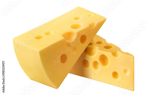 Photos Delicious swiss cheese wedges, isolated on cutout transparent background