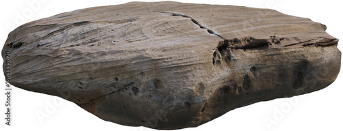 Flat sandstone rock isolated on transparent background, natural stone platform for product display, smooth layered texture