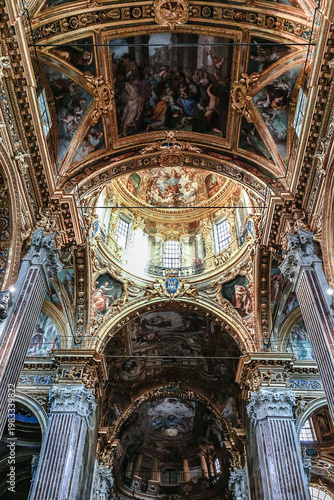 Grand nave of Basilica della Santissima Annunziata del Vastato in Genoa, Genoa, Italy 