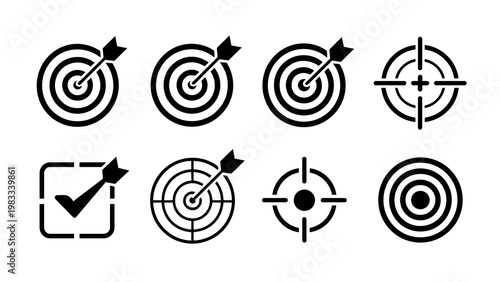 Target and Aim Thin Line Icon Set  Precision, Goal and Focus Symbol Collection