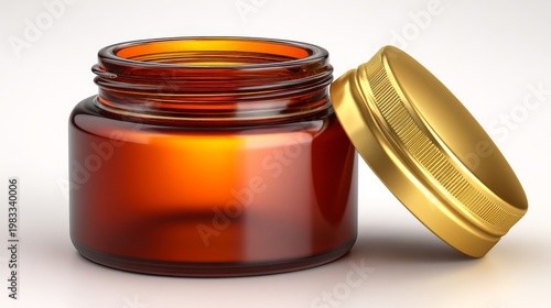 Golden blank plastic cosmetic jar mockup set against a white backdrop
