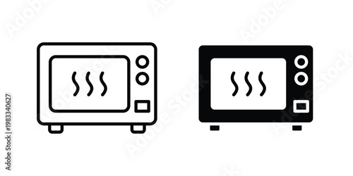 Microwave oven icon outline style. Black solid silhouette style icons