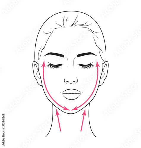 Facial Massage Lifting Technique Diagram – Beauty Skincare Routine Arrows Illustration