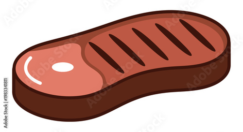 A stylized, thick cut of raw steak with grill marks and a white fat cap