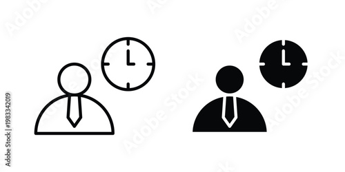 Office hours icon outline style. Black solid silhouette style icons