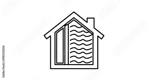 Cross-section of a house showing layered insulation and a window