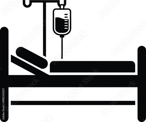 Hospital bed silhouette with iv drip healthcare and medical treatment icon