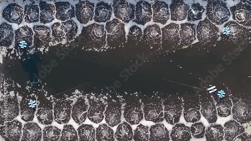 Aerial Drone View of Municipal Wastewater Treatment Plant Basins