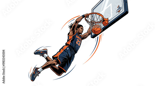 Basketball player dunking ball in game