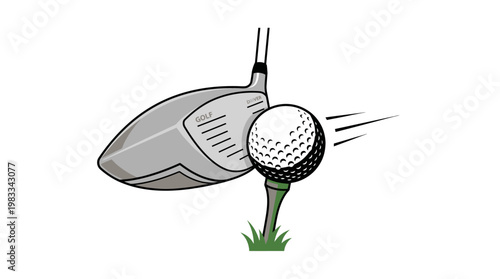 Golf driver about to hit ball