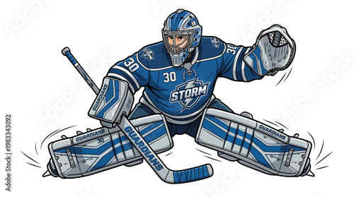 Hockey goalie ready to make a save