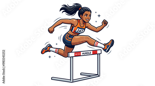 Woman hurdler jumping over obstacle