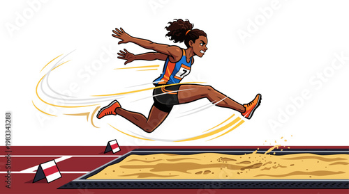 Woman long jumper leaping into sand pit during competition