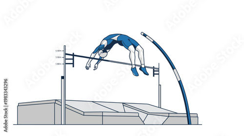 Male pole vaulter clearing high bar during athletic event