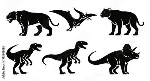 Prehistoric Animals and Dinosaurs Silhouettes Set
