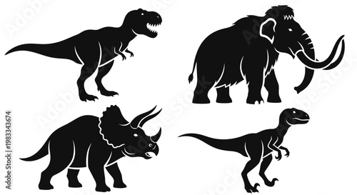 Prehistoric Animals Silhouettes: Dinosaurs and Mammoth Collection