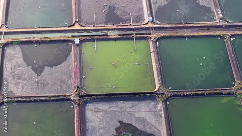 Aerial Drone View of Wastewater Treatment Ponds Facility