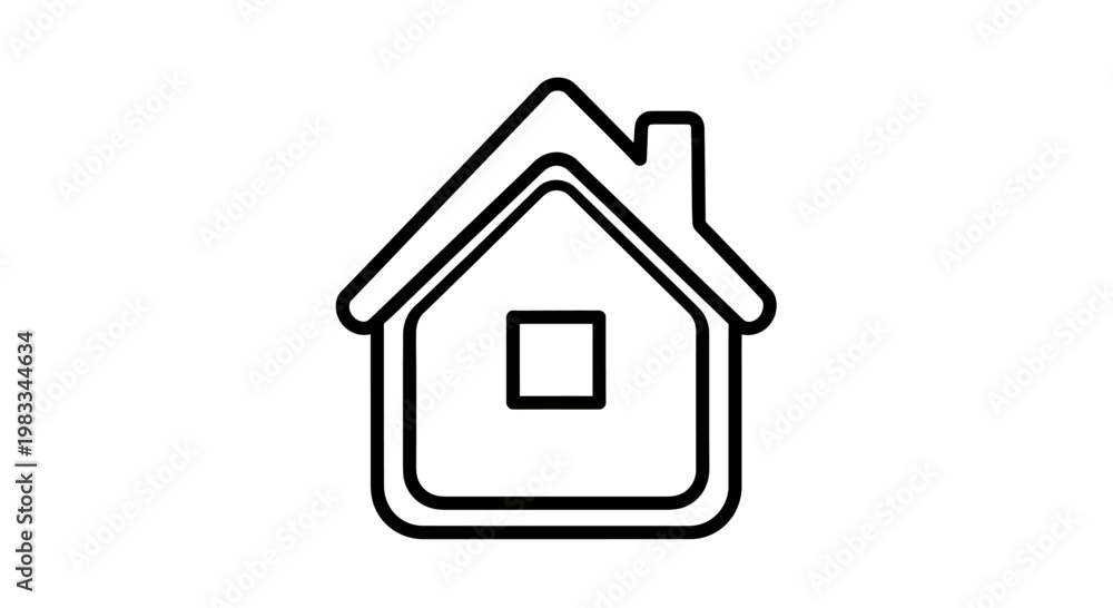 Fototapeta premium Minimalist outline of a house with a square window and peaked roof