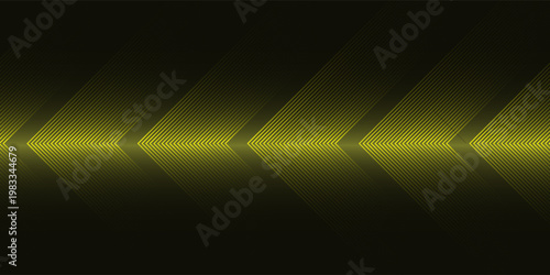 Abstract yellow neon glowing lines in arrow shape on dark background. High tech geometric vector illustration. eps10