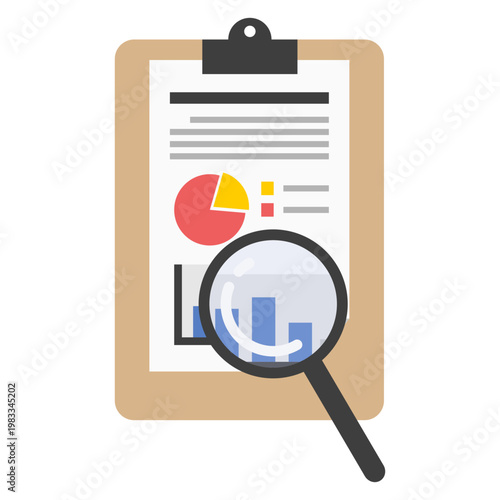 vector illustration of clipboard with magnifying glass (the concept of research)