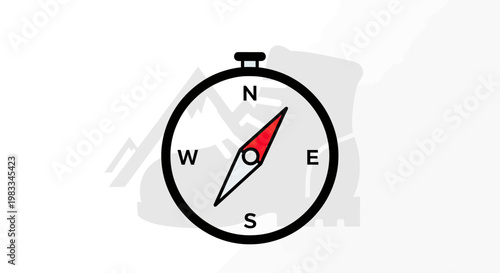 Stylized compass with directional markers on a light gray mountain and boot silhouette