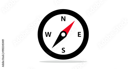 Minimalist compass on white background, showing cardinal directions