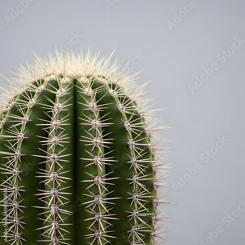 Close-up of a spiky green cactus against a gray background.