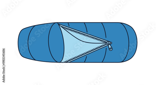 Blue sleeping bag with a partially open zipper, inviting entry