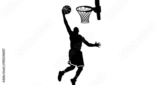 Silhouette of a basketball player dunking a ball into a hoop