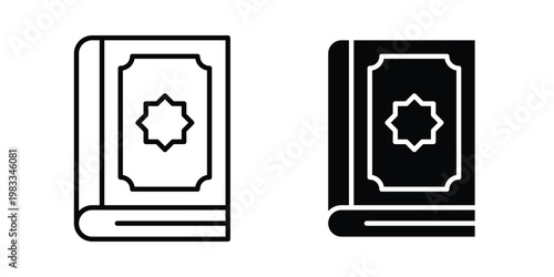 Quran book icon outline style. Black solid silhouette style icons