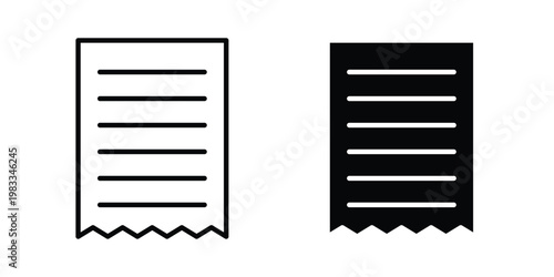 Receipt icon outline style. Black solid silhouette style icons