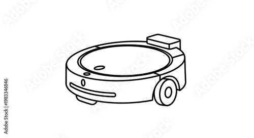 A black and white outline drawing of a disc-shaped automated cleaning robot