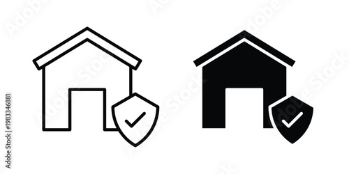 Safe home icon outline style. Black solid silhouette style icons