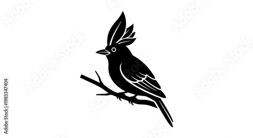 A cute cartoon illustration of a bullfinch bird with a red beak sitting on a tree branch in a winter nature scene featuring artistic wildlife design elements