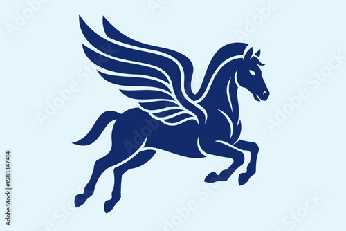 Premium Blue Pegasus Vector Logo, Dynamic Flying Winged Horse Mascot Silhouette Icon Design for Corporate Brand Identity
