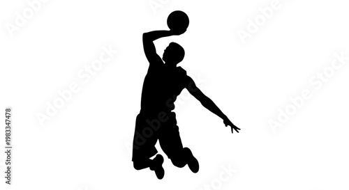 Basketball player performing a slam dunk with a ball
