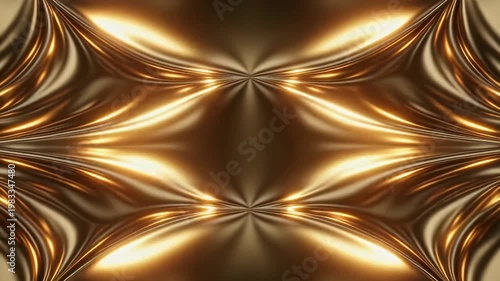3D animation of abstract shiny golden metallic quilted pattern background with flowing liquid silk motion