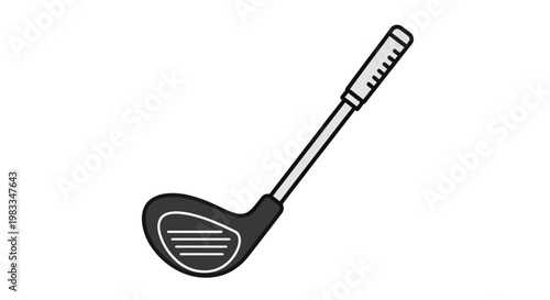 Minimalist illustration of a black and white golf club on a white background
