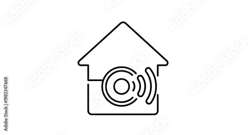 Simplified house outline containing concentric circles and signal waves