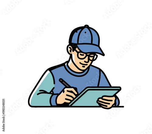 Young professional sketching on tablet concept illustration