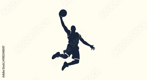 Silhouette of a basketball player performing a slam dunk